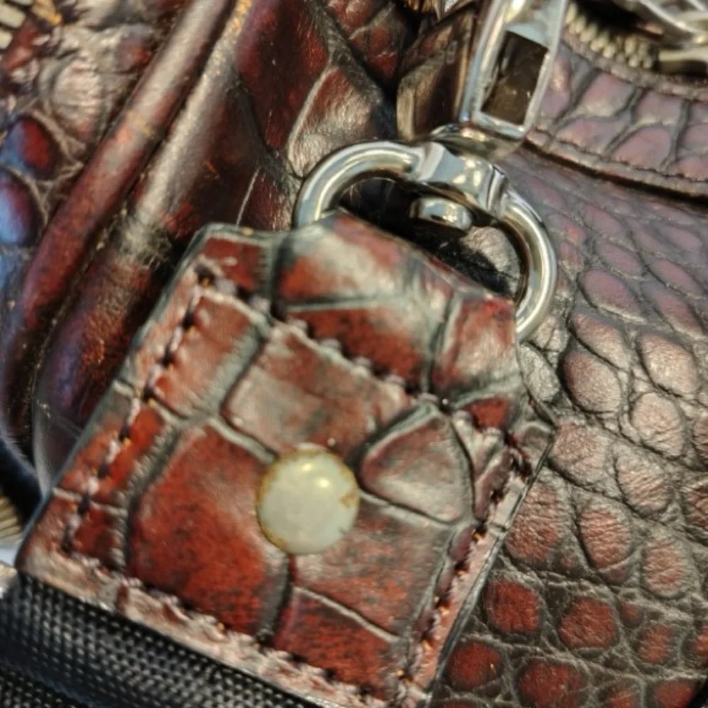 Vtg Bosca Crocodile Print Brown Leather Moda di Roma Travel Duffle Bag New